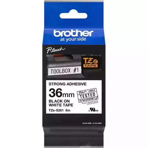 Picture of BROTHER TZE-S261 STRONG ADHESIVE LABELLING TAPE 36MM BLACK ON WHITE