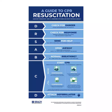 Picture of BRADY ADULT RESUSCITATION INFORMATION SIGN (CPR) 420 X 700MM POLYPROPYLENE