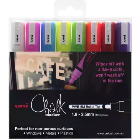 Picture of UNI-BALL CHALK MARKER BULLET TIP 2.5MM ASSORTED PACK 8