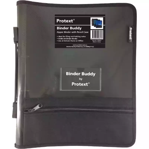 Picture of PROTEXT BINDER BUDDY WITH ZIPPER 2 RING WITH HANDLE PLUS PENCIL CASE PLUS POCKETS 25MM SMOKE