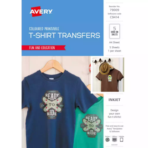 Picture of AVERY 79009 C9414 INSPIRED T-SHIRT TRANSFER A4 COLOUR PACK 5