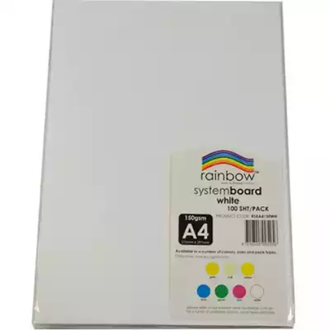 Picture of RAINBOW SYSTEM BOARD 150GSM A4 WHITE PACK 100