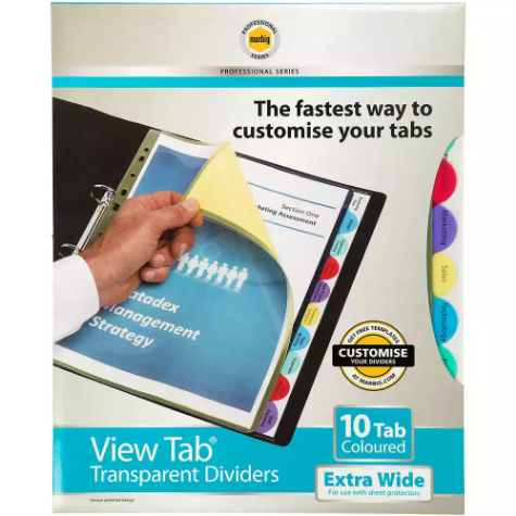 Picture of MARBIG PROFESSIONAL SERIES EXTRA WIDE VIEW-TAB DIVIDER PP 10-TAB A4 ASSORTED