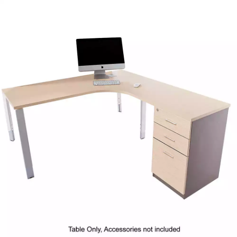 Picture of OBLIQUE HEIGHT ADJUSTABLE CORNER WORKSTATION RHS FIXED PEDESTAL 1500/1500 X 600/500 X 720MM SNOW MAPLE