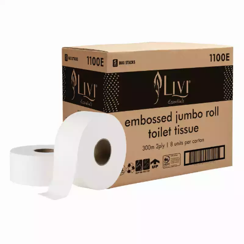 Picture of LIVI ESSENTIALS JUMBO ROLL TOILET EMBOSSED 2-PLY 300M CARTON 8