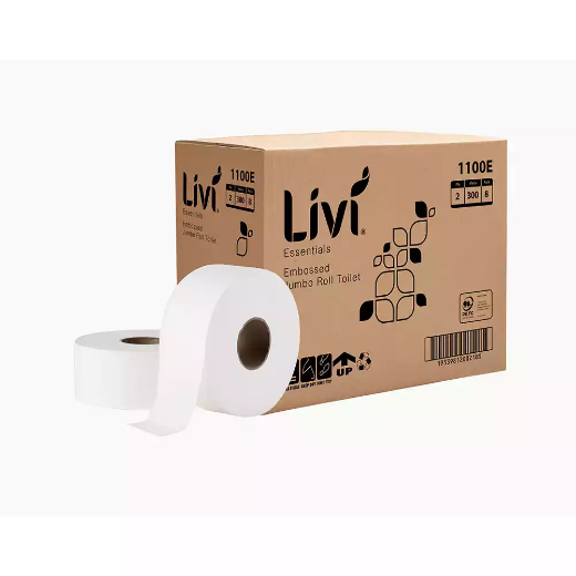 Picture of LIVI ESSENTIALS JUMBO ROLL TOILET EMBOSSED 2-PLY 300M CARTON 8