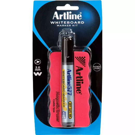 Picture of ARTLINE 577 WHITEBOARD ERASER AND MARKER KIT MAGNETIC BLACK