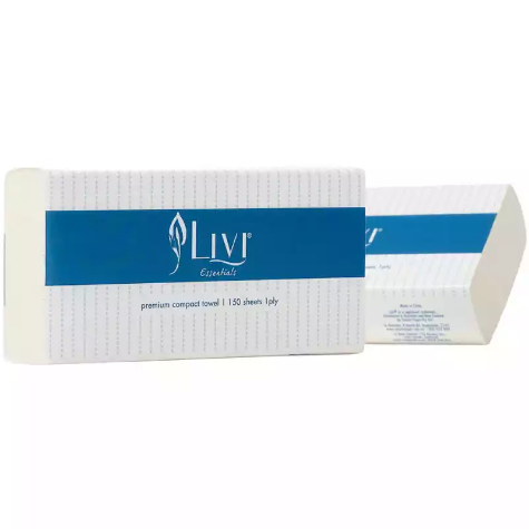 Picture of LIVI ESSENTIALS COMPACT HAND TOWEL 1-PLY 150 SHEET 200 X 250MM CARTON 16