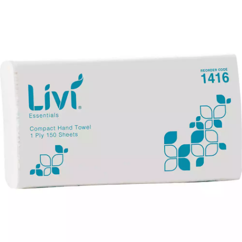 Picture of LIVI ESSENTIALS COMPACT HAND TOWEL 1-PLY 150 SHEET 200 X 250MM CARTON 16