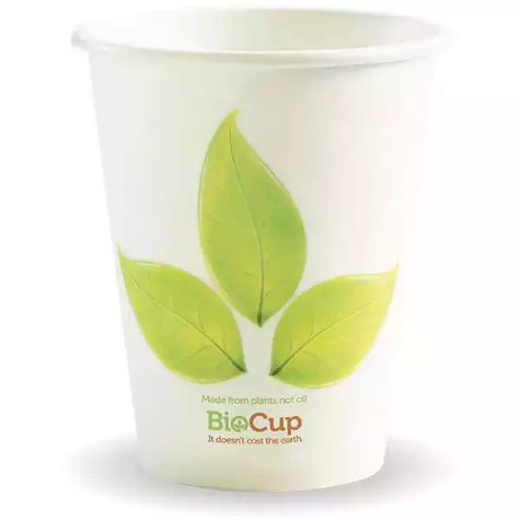 Picture of BIOPAK BIOCUP SINGLE WALL CUP 280ML WHITE LEAF DESIGN PACK 50