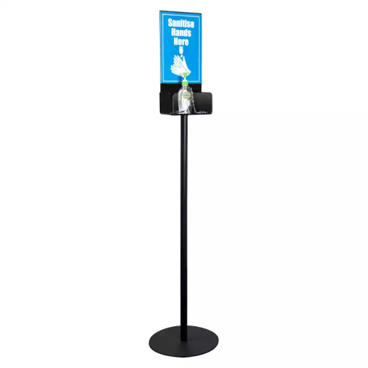 Picture of DEFLECTO HAND SANITISER DISPLAY STAND SINGLE A4 1.5M BLACK/CLEAR