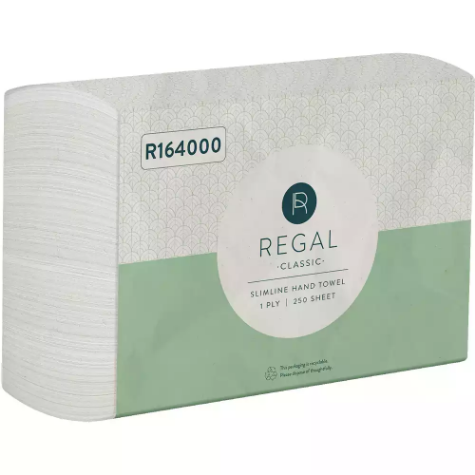 Picture of REGAL CLASSIC SLIMLINE INTERLEAVED HAND TOWEL 1-PLY 220 X 225MM 250 SHEET