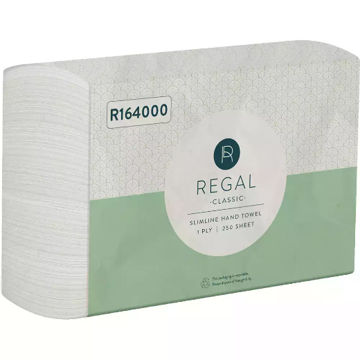 Picture of REGAL CLASSIC SLIMLINE INTERLEAVED HAND TOWEL 1-PLY 220 X 225MM 250 SHEET