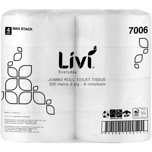 Picture of LIVI EVERYDAY 7006 JUMBO ROLL TOILET 2-PLY 300M CARTON 8