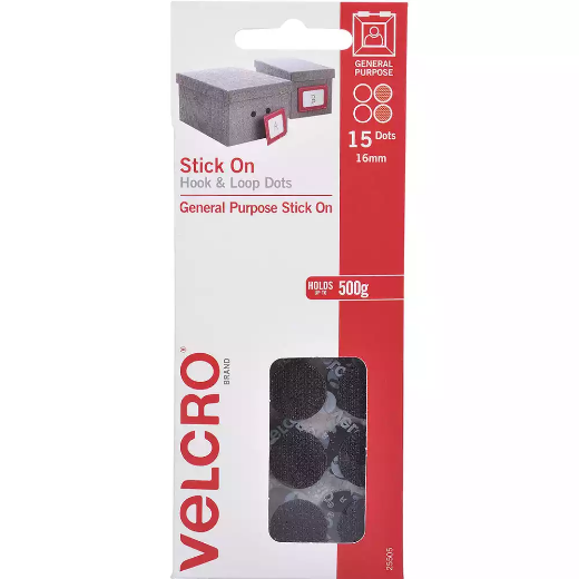 Picture of VELCRO BRAND STICK-ON HOOK AND LOOP DOTS 16MM BLACK PACK 15