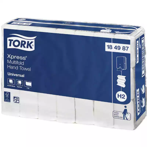 Picture of TORK 184987 H2 XPRESS UNIVERSAL SLIMLINE MULTIFOLD HAND TOWEL 1-PLY 210 X 240MM WHITE PACK 230 SHEET