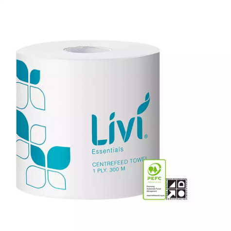 Picture of LIVI ESSENTIALS CENTREFEED ROLL TOWEL 1-PLY 300M CARTON 4