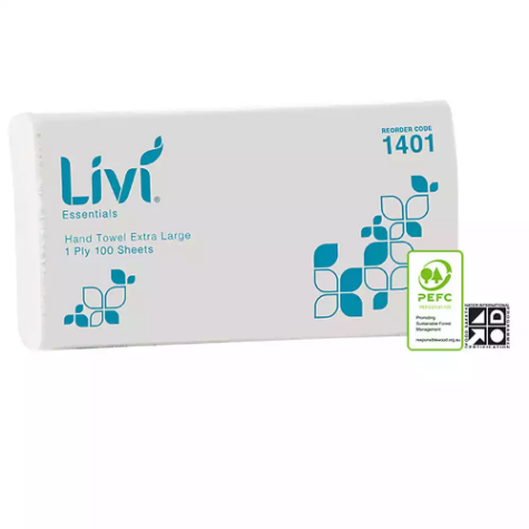 Picture of LIVI ESSENTIALS EXTRA LARGE HAND TOWEL 1-PLY 100 SHEET 230 X 360MM CARTON 24