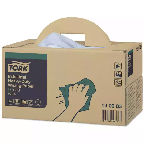 Picture of TORK 130083 INDUSTRIAL HEAVY DUTY WIPING PAPER 3-PLY BLUE BOX 200