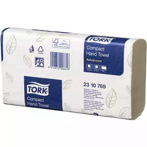 Picture of TORK 2310769 ADVANCED COMPACT HAND TOWEL 1-PLY 190 X 260MM WHITE CARTON 24