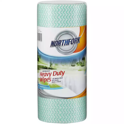 Picture of NORTHFORK HEAVY DUTY ANTIBACTERIAL PERFORATED WIPES 45M ROLL GREEN PACK 90 SHEETS