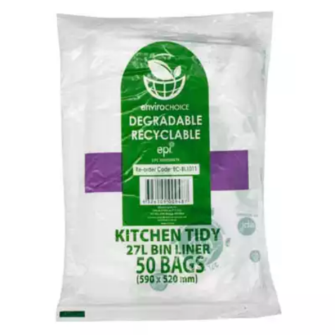 Picture of ENVIROCHOICE BIN LINER DEGRADEABLE HIGH DENSITY 27 LITRE CLEAR PACK 50