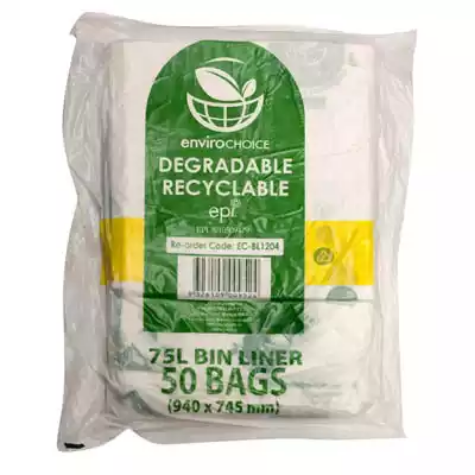 Picture of ENVIROCHOICE BIN LINER DEGRADEABLE LOW DENSITY 75 LITRE CLEAR PACK 50