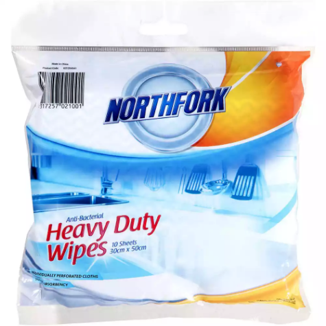 Picture of NORTHFORK HEAVY DUTY ANTIBACTERIAL WIPES BLUE PACK 10 SHEETS