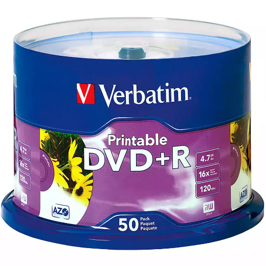 Picture of VERBATIM DVD+R 4.7GB 16X PRINTABLE SPINDLE WHITE PACK 50