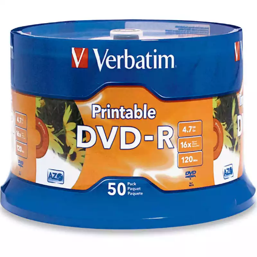 Picture of VERBATIM DVD-R 4.7GB 16X PRINTABLE SPINDLE WHITE PACK 50