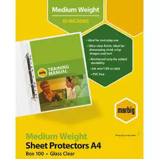 Picture of MARBIG SHEET PROTECTORS MEDIUM WEIGHT A4 BOX 100