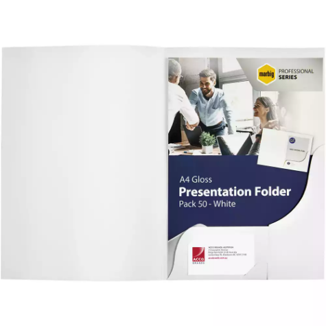 Picture of MARBIG PROFESSIONAL PRESENTATION FOLDER A4 GLOSS WHITE PACK 50