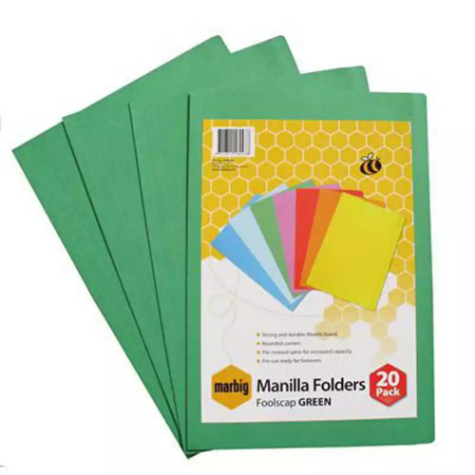 Picture of MARBIG MANILLA FOLDER FOOLSCAP GREEN PACK 20