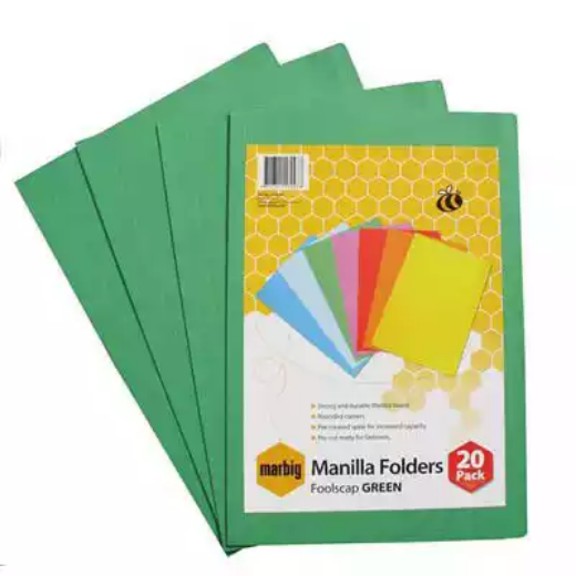 Picture of MARBIG MANILLA FOLDER FOOLSCAP GREEN PACK 20