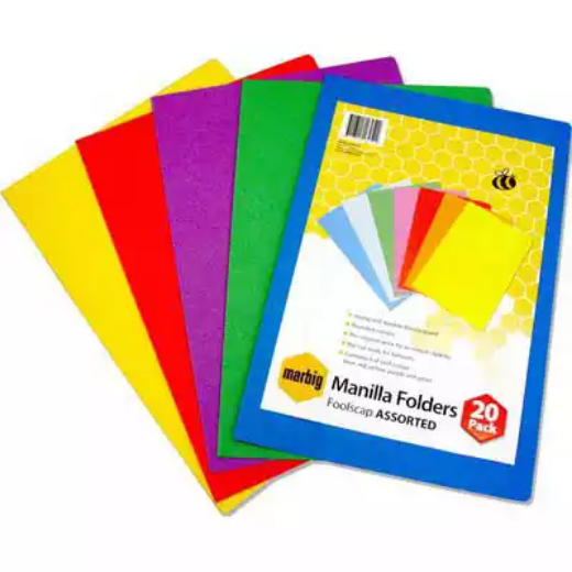 Picture of MARBIG MANILLA FOLDER FOOLSCAP ASSORTED PACK 20