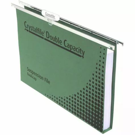 Picture of CRYSTALFILE DOUBLE CAPACITY SUSPENSION FILES 30MM FOOLSCAP GREEN PACK 10