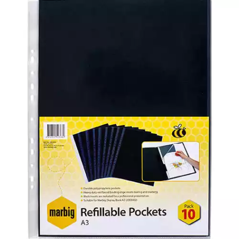 Picture of MARBIG DISPLAY BOOK REFILL A3 CLEAR PACK 10