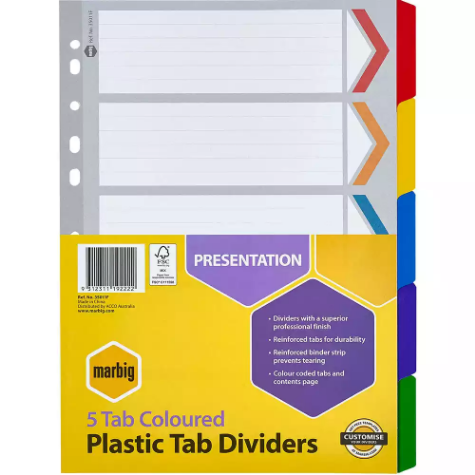 Picture of MARBIG DIVIDER REINFORCED MANILLA 5-TAB A4 ASSORTED