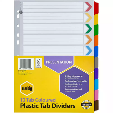 Picture of MARBIG DIVIDER REINFORCED 10-TAB A4 ASSORTED