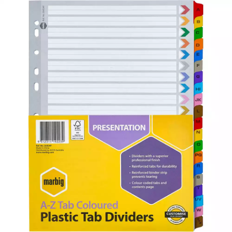 Picture of MARBIG INDEX DIVIDER REINFORCED MANILLA A-Z TAB A4 ASSORTED