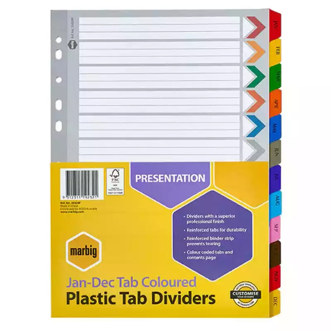 Picture of MARBIG INDEX DIVIDER MANILLA JAN-DEC TAB A4 ASSORTED