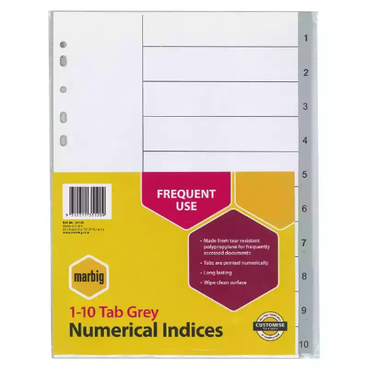 Picture of MARBIG INDEX DIVIDER PP 1-10 TAB A4 GREY