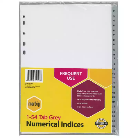 Picture of MARBIG INDEX DIVIDER PP 1-54 TAB A4 GREY