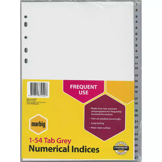 Picture of MARBIG INDEX DIVIDER PP 1-54 TAB A4 GREY