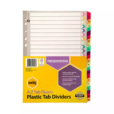 Picture of MARBIG INDEX DIVIDER REINFORCED MANILLA A-Z TAB A4 FLUORO ASSORTED