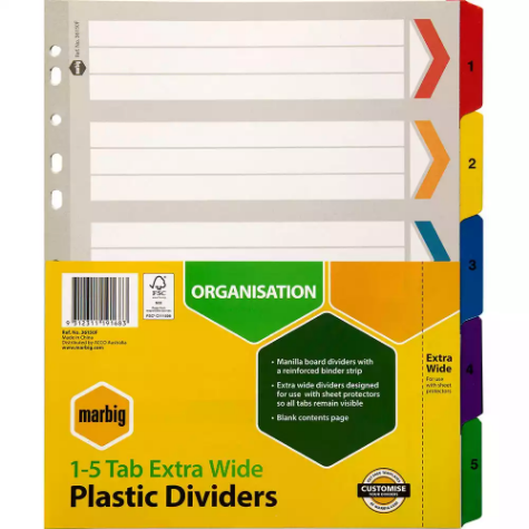 Picture of MARBIG DIVIDER EXTRA WIDE MANILLA 5-TAB A4 ASSORTED