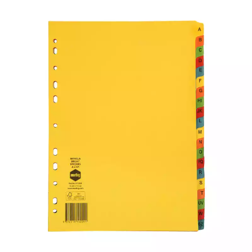 Picture of MARBIG DIVIDER MANILLA A-Z TAB A4 BRIGHT ASSORTED