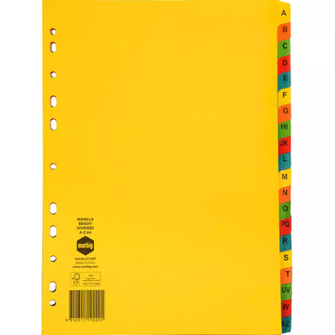 Picture of MARBIG DIVIDER MANILLA A-Z TAB A4 BRIGHT ASSORTED