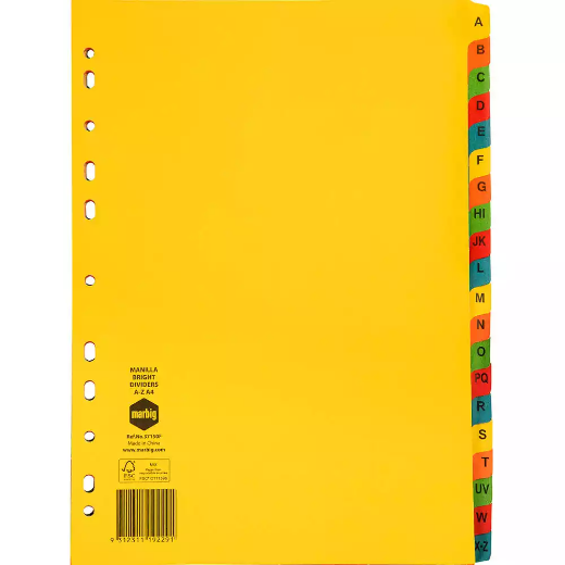 Picture of MARBIG DIVIDER MANILLA A-Z TAB A4 BRIGHT ASSORTED