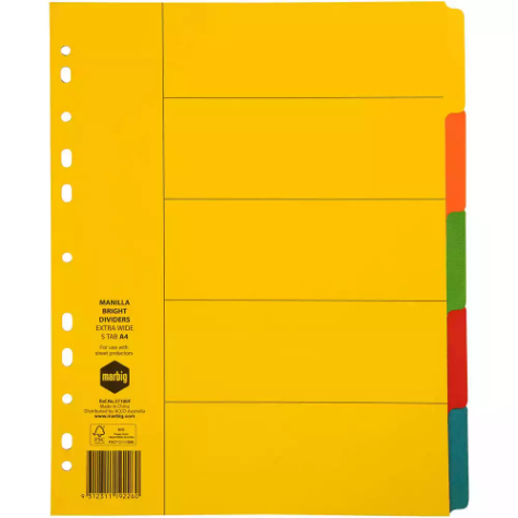 Picture of MARBIG EXTRA WIDE DIVIDER MANILLA 5-TAB A4 BRIGHT ASSORTED